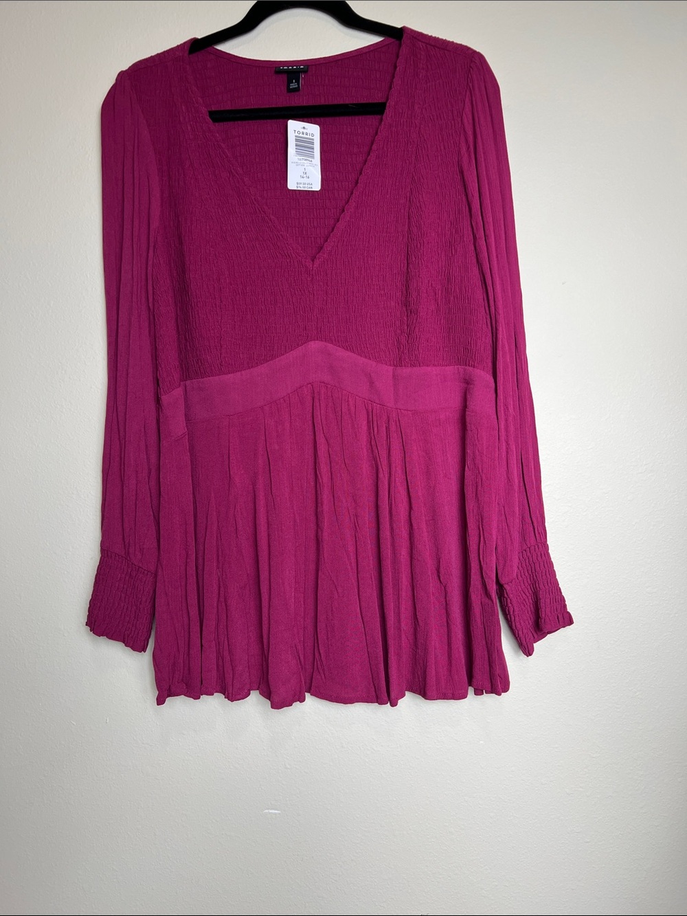 torrid Raspberry V-Neck Peplum Long Sleeve Tunic